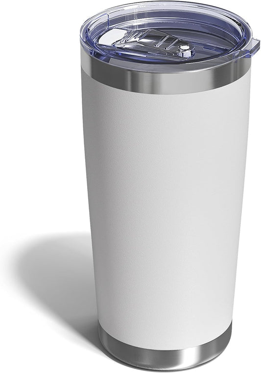 Travel Coffee Tumbler 20oz, 1 Pack Leakproof Travel Coffee Mug with Lid and Straw, Stainless Steel Double Wall Vacuum Insulated Tumbler for Hot/Iced Drinks (Textured Matte, White)