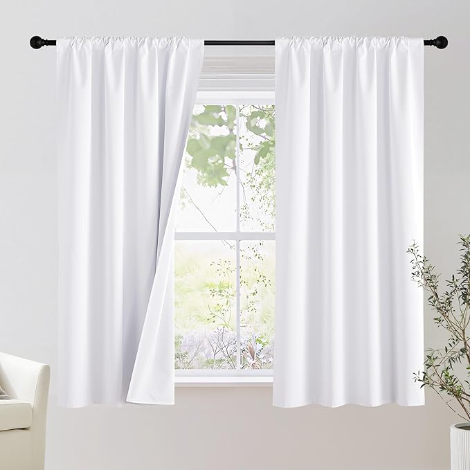 NICETOWN Bedroom 100% Blackout Curtains, 2 Panels, 34 by 63, Snow White by NICETOWN