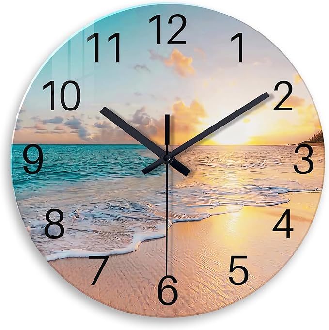 Beach Coastal Wall Clocks Battery Operated Analog Round Wall Clock by Constantplanet%E6%97%97%E8%88%B0%E5%BA%97