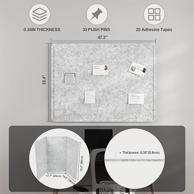 Large Felt Bulletin Board for Wall, Soft Felt Cork Board for Office, Home - Image 2