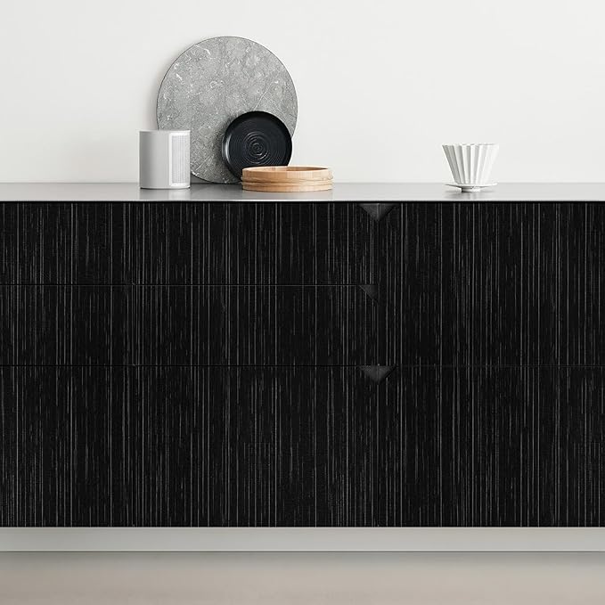 Black Grasscloth Peel and Stick Wallpaper Texture Contact Paper A Set of 15.7" - Image 3