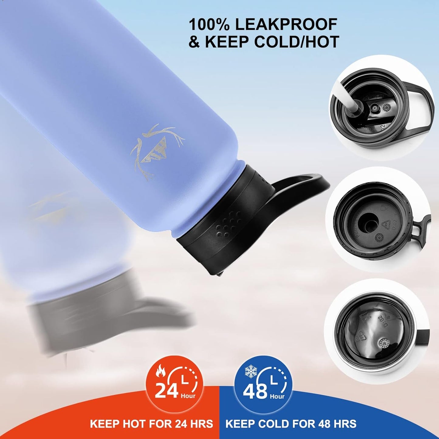 NATURE PIONEOR Insulated Water Bottles with Straw - 32oz Stainless Steel Vacuum Bottle with Holder/Carrier/Sleeve - Reusable 18/8 Food Grade 32 oz Water Jug