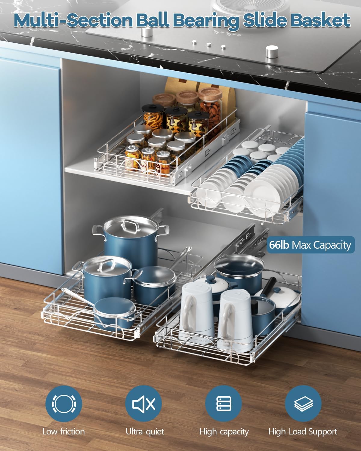 17" W*21" D Pull Out Cabinet Organizer, Home Shelf Organization, Heavy-Duty Pull Out Shelves for Cabinets, Slide Out Drawers Organizer for Kitchen, Pantry