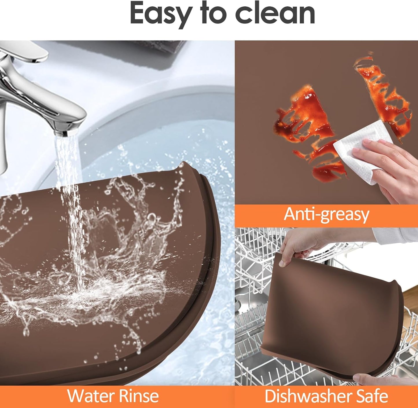 Silicone Coffee Maker Mat with Lip, 24'' x 16'' Heavy Duty Coffee Maker Mat for Countertops, Coffee Tray Fit Under Coffee Machine Appliance Automatic Machines Espresso Accessory, Brown