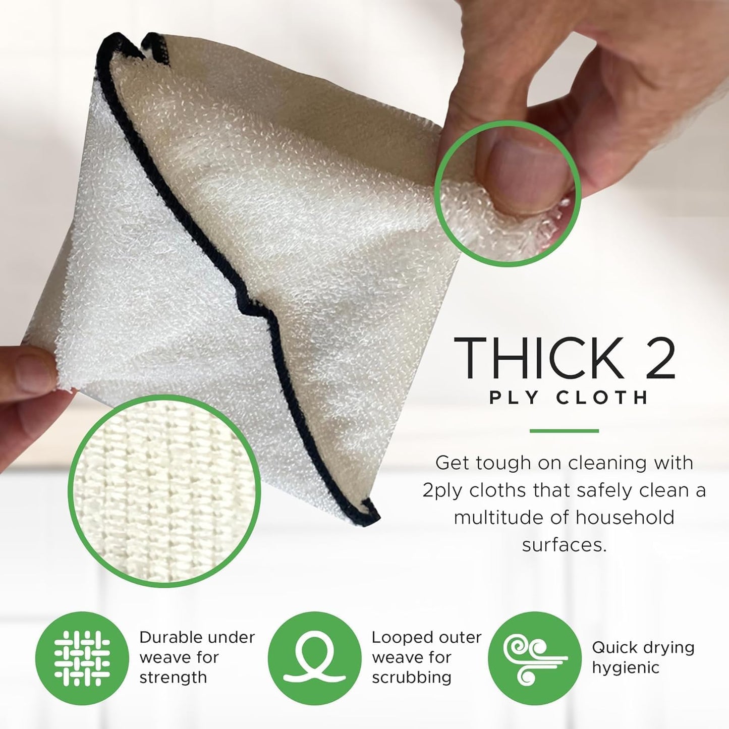 Whiffkitch Dishcloths Dishrags for Kitchen and Household Cleaning 6x7 3-Pack Non-Scratch 2-Ply Weave, Bamboo-Rayon Fabric, Absorbent, Washable, Long-Lasting
