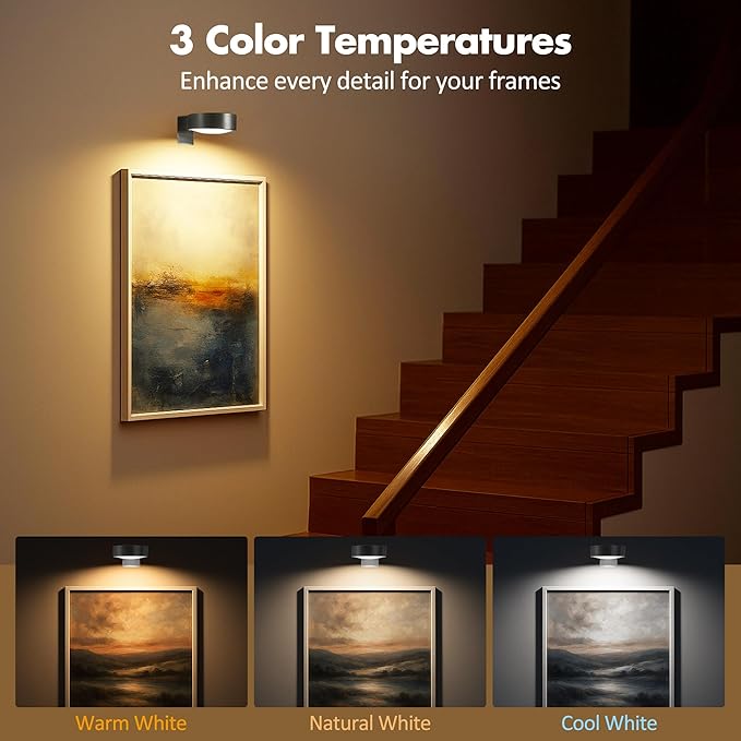 3Pcs Picture Lights for Wall Battery Operated, Magnetic Led Painting Light - Image 2