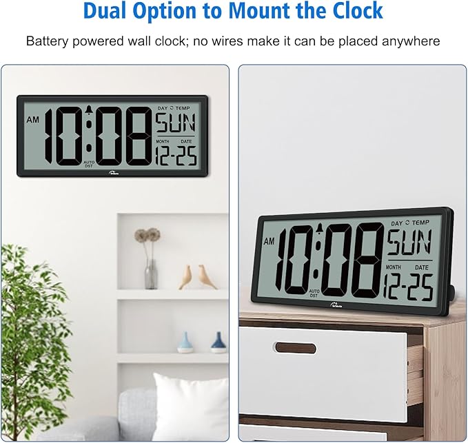 WallarGe Backlight Digital Wall Clock Battery Operated - - Image 7