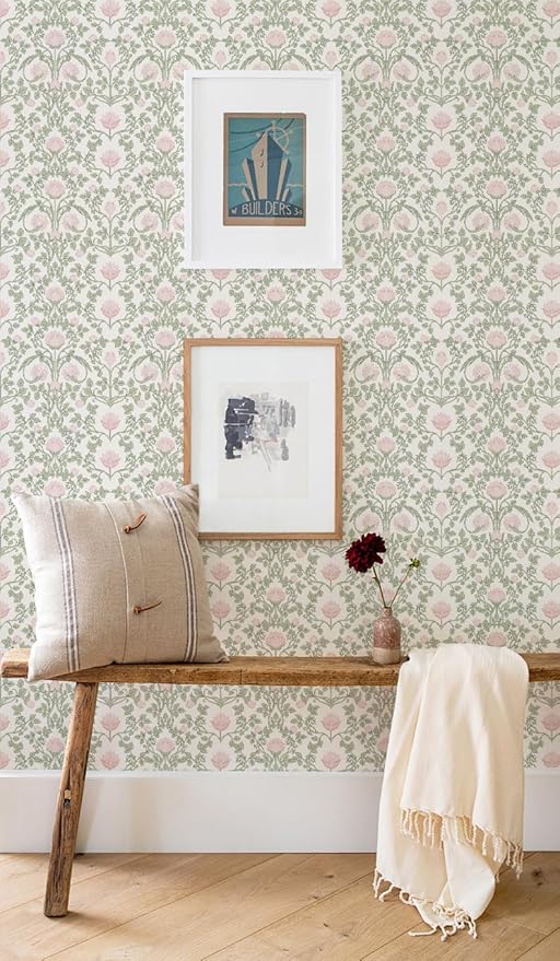 YXTII Peel and Stick Wallpaper Pink Floral Damask Wallpaper - Image 8