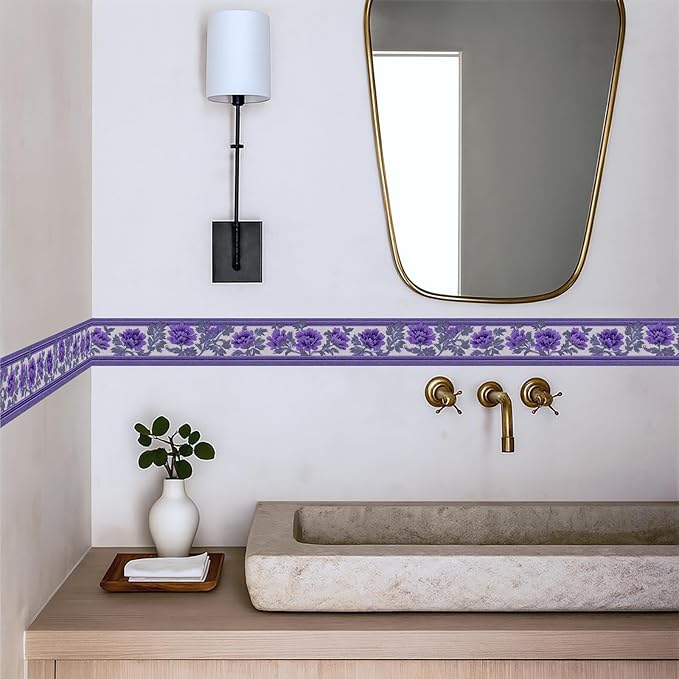 Purple Floral Wallpaper Border 196x4 Inch Peel and Stick Wall Border Self - Image 3