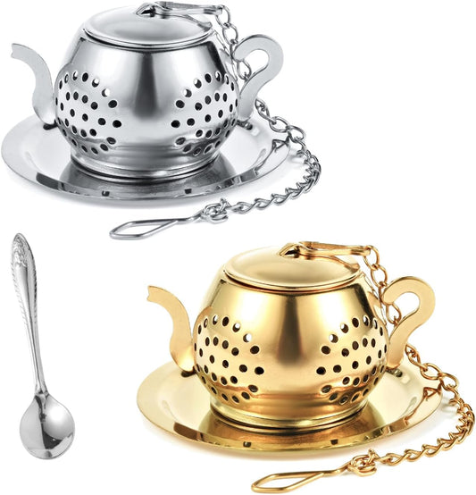 2-Pack Premium Tea Infusers with Spoon – 304 Stainless Steel Loose Leaf Tea Strainer & Steeper – Teapot Design for a Thoughtful Brewing Journey