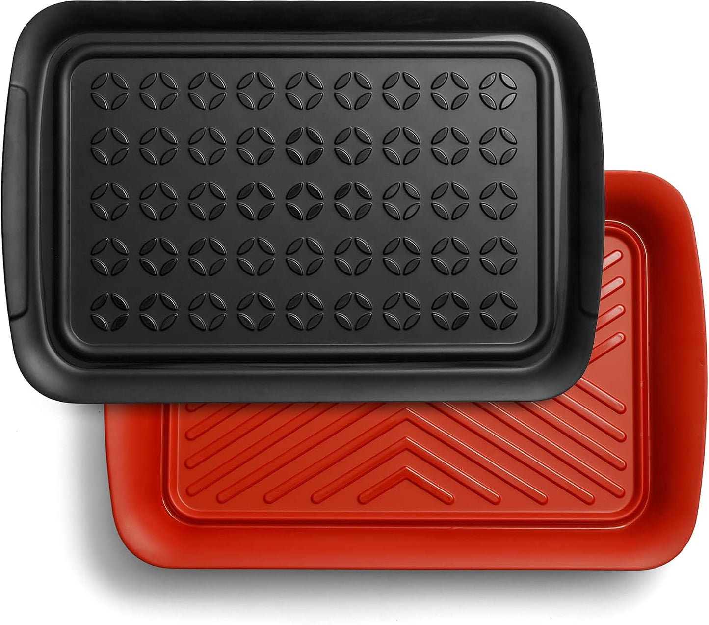 TP Grill Prep and Serving Tray, Deep BBQ Tray for Meat Marinating and Food Plating, Melamine Serving Platters Set of 2, Black and Red