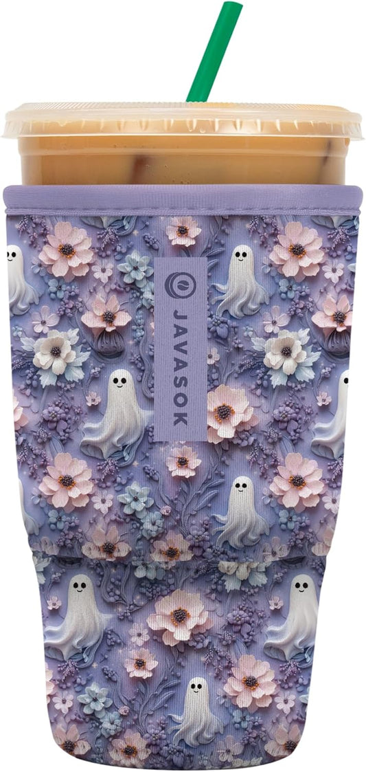 Sok It JavaSok Iced Coffee & Cold Soda Insulated Neoprene Cup Sleeve (Ghostly Garden, Large: 30-32oz)