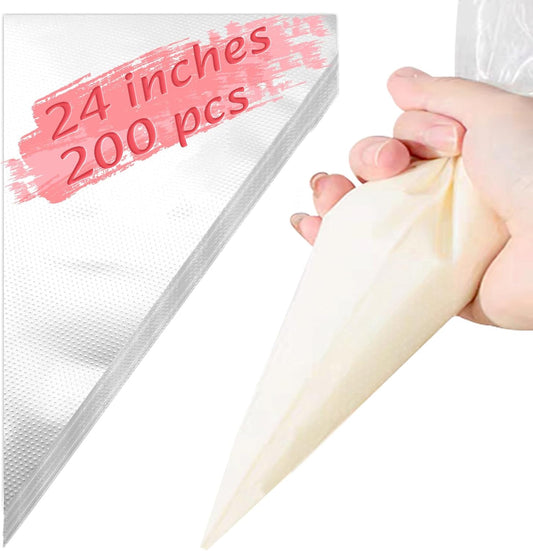 24 Inch Extra Large Piping Bags, 200 PCS Clear Disposable Icing bags, Thickened Non-Slip and Anti-Burst Pastry Bags for Baking and Decorating Desserts Cakes Cookie