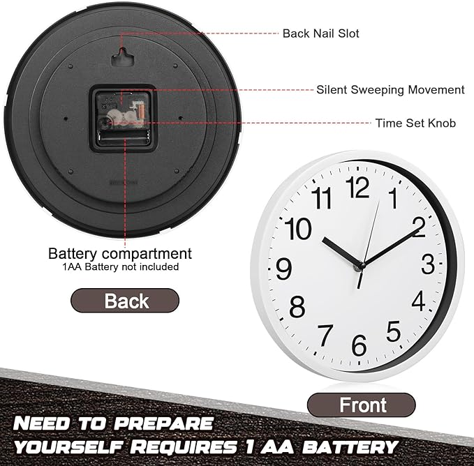 Inbagi 8 Pcs Wall Clock Large Silent Battery Operated Wall Clocks Modern Non - Image 5