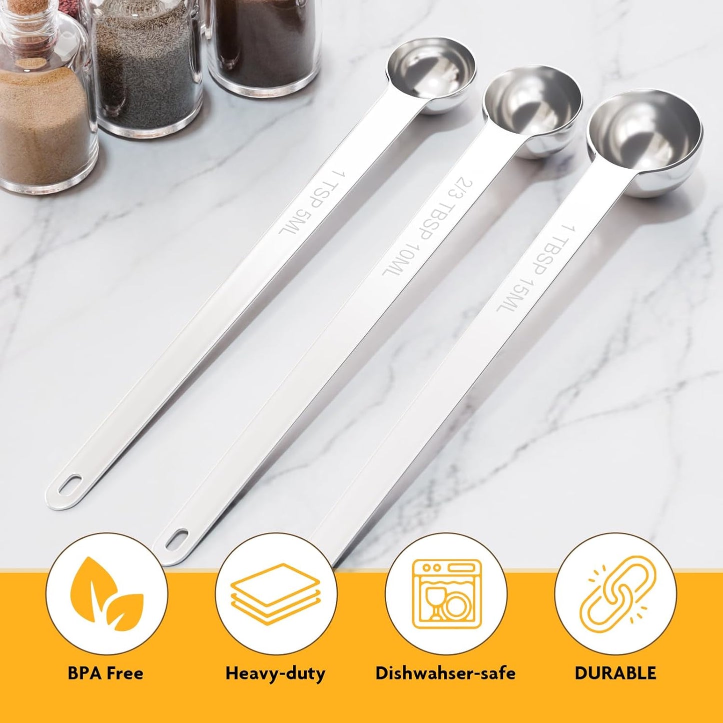 1PCS 1Tsp(1/3tbsp, 5ml) Extra Long Handle Measuring Spoon, Single Stainless Steel Individual Measure Scoop Only