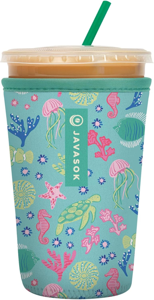 Sok It JavaSok Iced Coffee & Cold Soda Insulated Neoprene Cup Sleeve (Under the Sea, Medium: 22-28oz)
