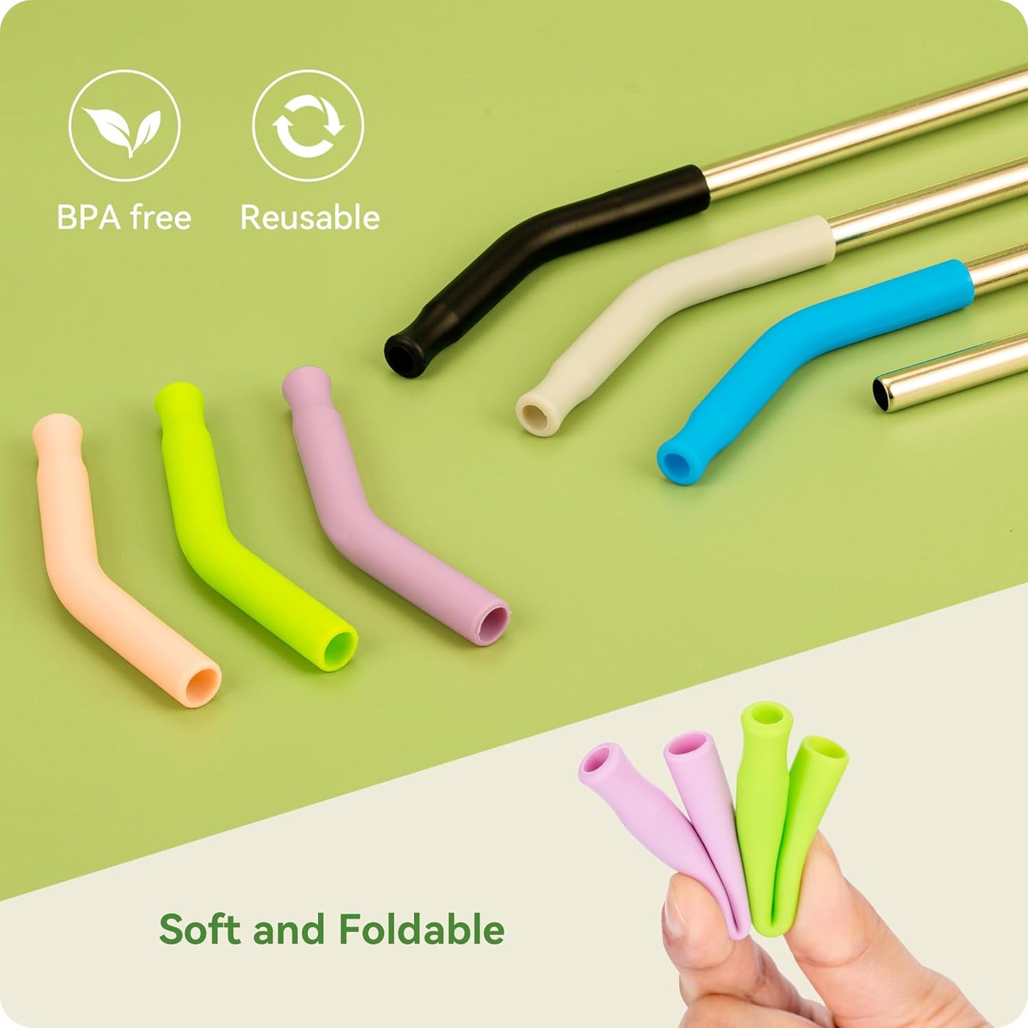 Snowfall 2 Pcs Replacement Metal Straws for Stanley 14 OZ, 20 OZ Tumbler, Stainless Steel Straws with Silicone Tip for 20 OZ Tumbler, Straw Brush (Light Pink)