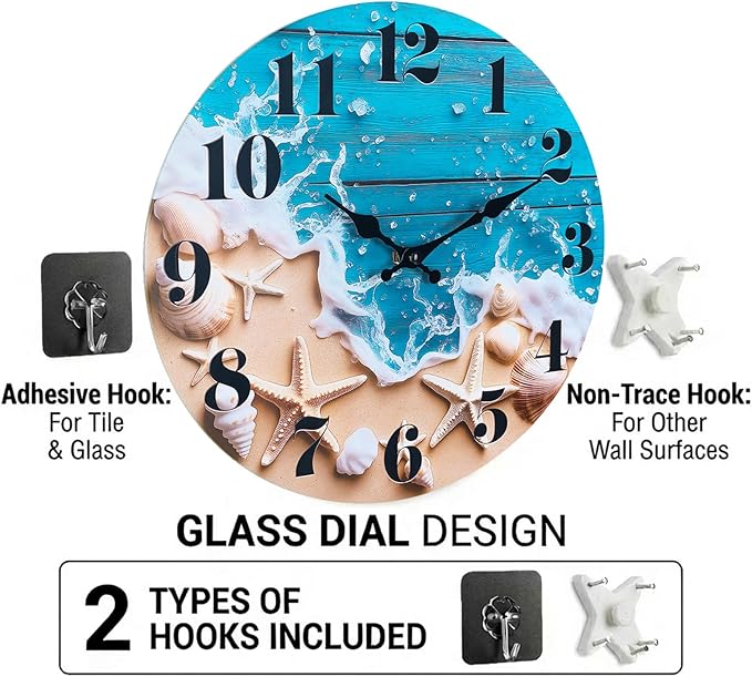 Small Bathroom Wall Clock, Ocean Beach Glass Waterproof Wall Clocks - Image 7