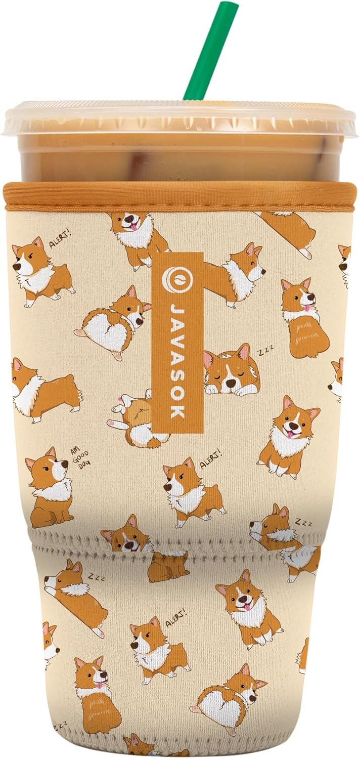 Sok It JavaSok Iced Coffee & Cold Soda Insulated Neoprene Cup Sleeve (Too Corgi to Function, Large: 30-32oz)