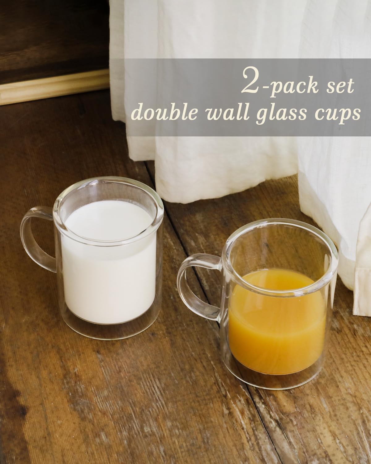 LIBWYS 12oz Double Wall Coffee Mugs (2 Pack) - Insulated Borosilicate Glass Cups with Handle for Espresso, Cappuccino, Latte - Heat Resistant, Dishwasher Safe Hot/Cold Beverage Glasses 350ml