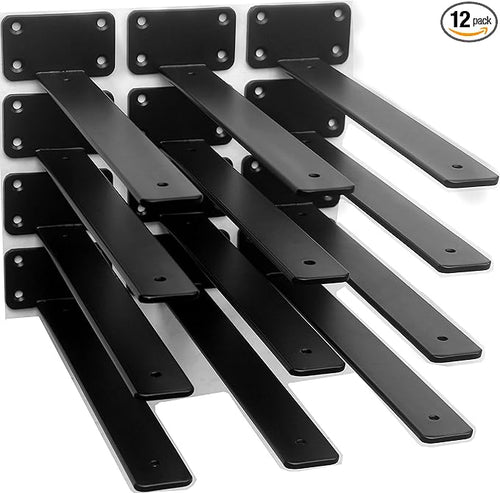 12 Pack - 12 inch Black Hidden L Shelf Bracket Iron Floating Shelf Brackets by MHMYDZ