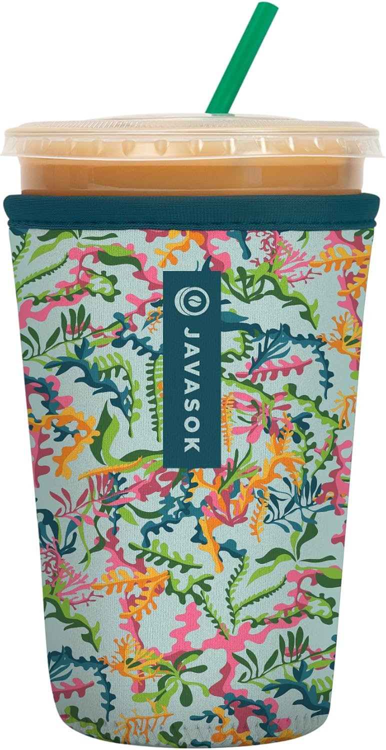 Sok It JavaSok Iced Coffee & Cold Soda Insulated Neoprene Cup Sleeve (Colorful Corals, Medium: 22-28oz)
