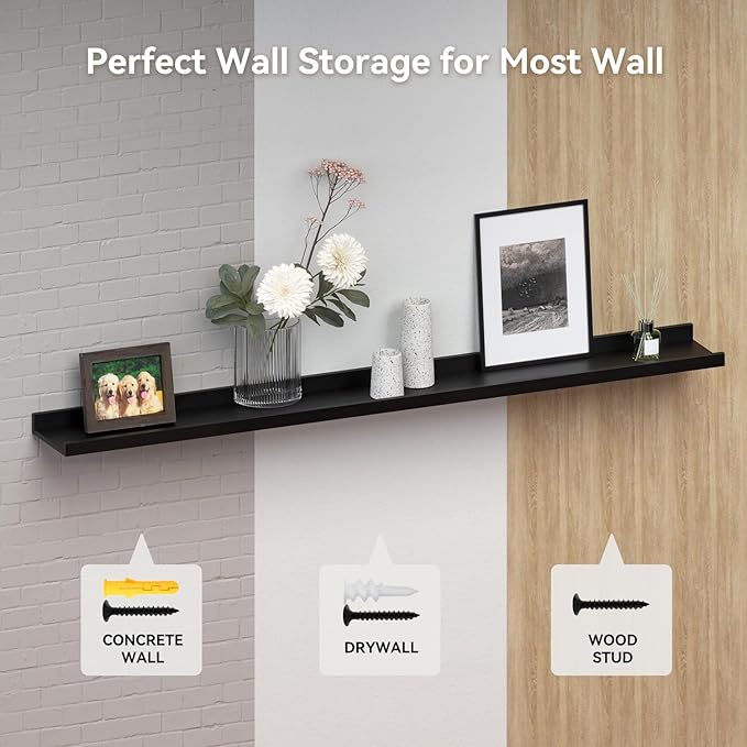Boswillon 47.2 Inches Long Floating Shelves Wall Mounted, 2 Set Modern Wall - Image 5