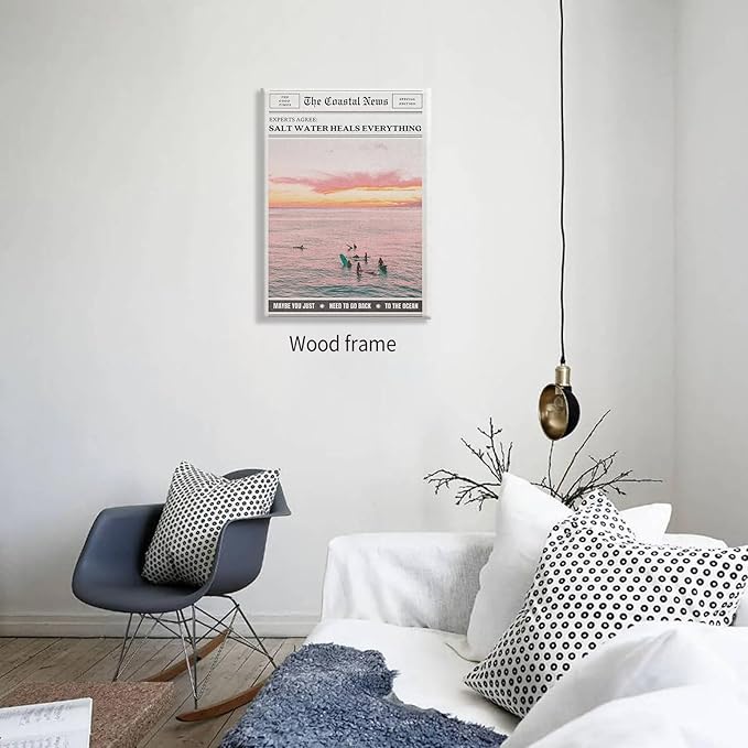 Pink Beach Newspaper Posters Vintage Fashion Coastal Girl Surf Wall Art 08x10 - Image 5