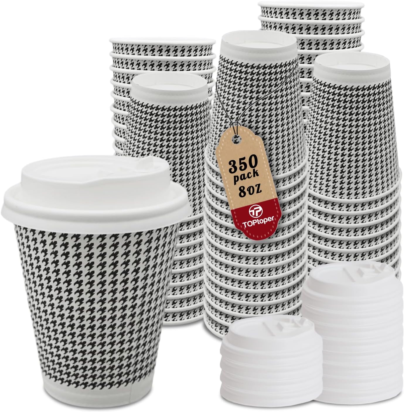 350 Pack 8 oz Insulated Disposable Coffee Cups with Lids, Double Wall Corrugated Paper Hot Cups Bulk To Go Disposable Cups for Hot Beverage or Cold Drinks Ideal for Cafes