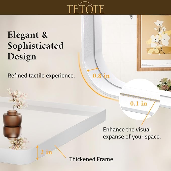 TETOTE White Framed Mirror for Bathroom 60 x 36 Metal Frame Wall Mounted - Image 4