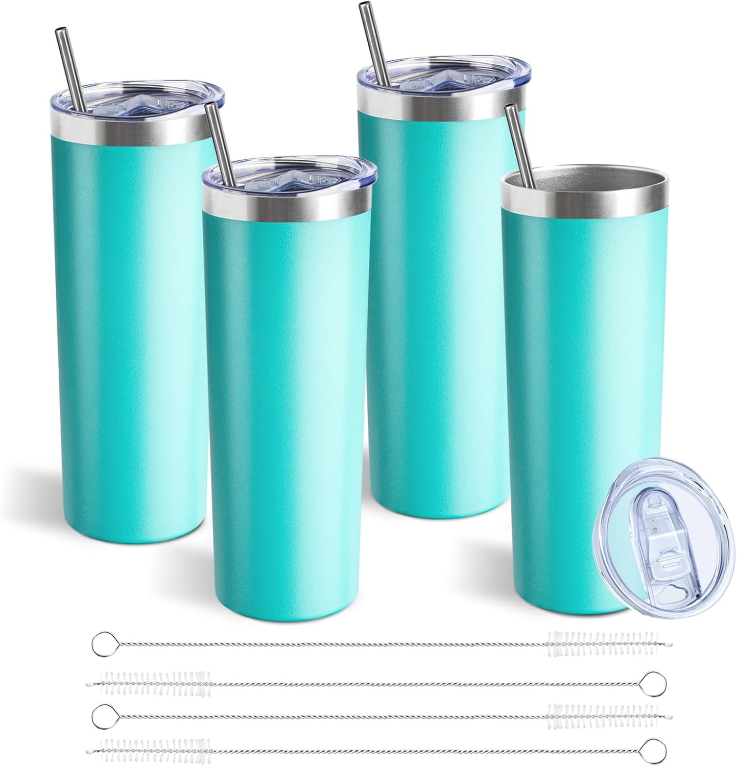 20 oz Skinny Tumbler with Lid and Straw,Stainless Steel Vacuum Insulated Tumbler Cup Double Wall Leak-proof Coffee Mug,Travel Thermal Water Tumbler for Home,Office,Outdoor(Teal,4)