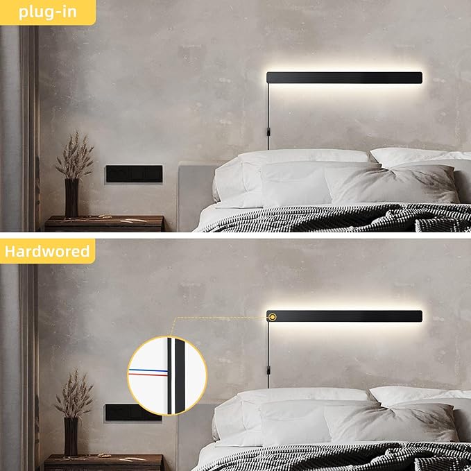 KELUOLY Modern Plug in Wall Sconces, 23.6 inch Frosted Black LED Long Wall - Image 4
