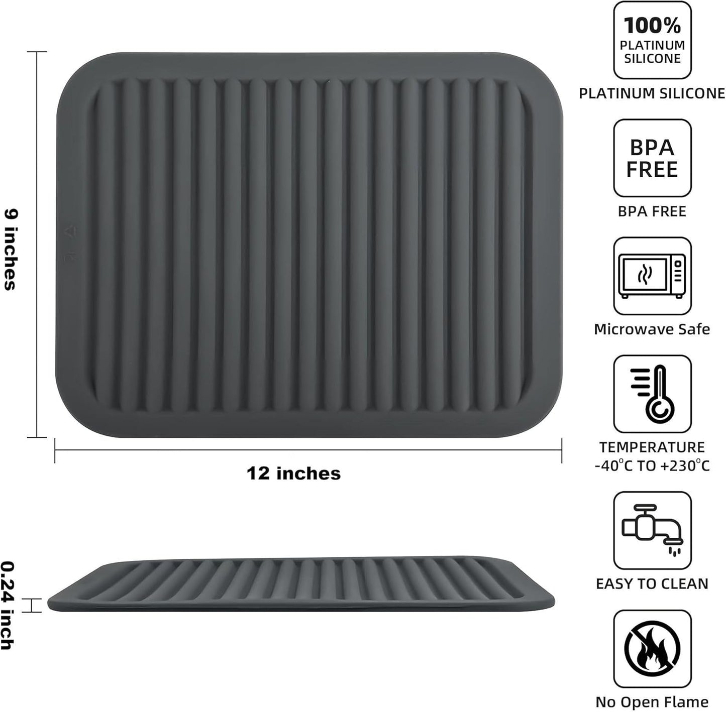 Silicone Trivets for Hot Dishes, Pots & Pans, Hot Pads for Kitchen, Trivets for Quartz Countertops, Hot Pads Silicone Mats for Kitchen Counter,Pot Holders Trivet Mat Set 2, Dark Grey