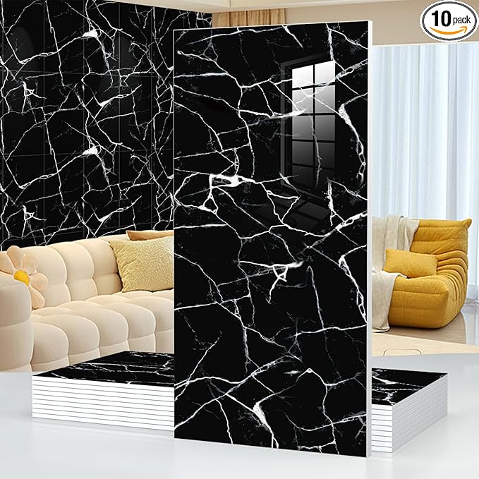 Chejiaye 10pcs Marble Peel and Stick Waterproof Wall Panels, Heat-Resistant by Chejiaye