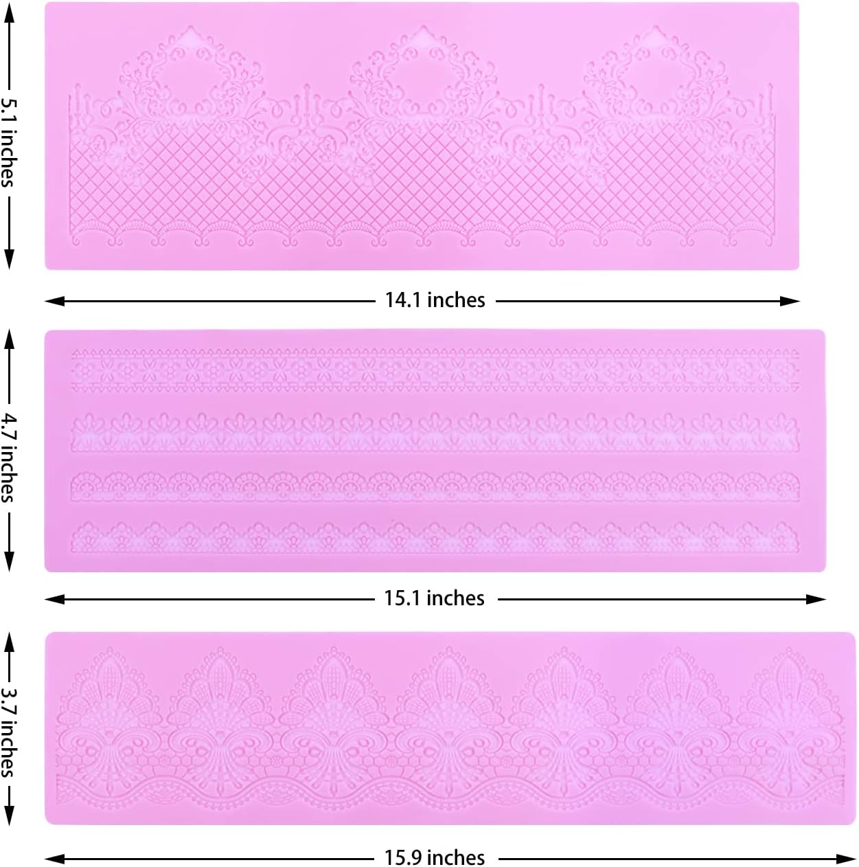 Silicone Molds for Cake Decorating - Embossing Lace Fondant Molds, Cake Flowers Lace Mats Set of 3