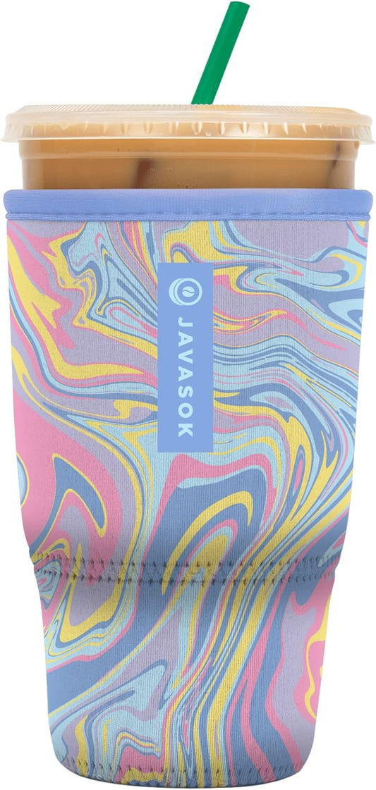 Sok It JavaSok Iced Coffee & Cold Soda Insulated Neoprene Cup Sleeve (Psychedelic Swirl, Large: 30-32oz)