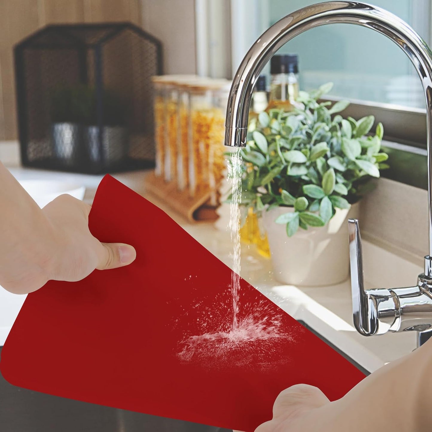 Silicone Mat for Kitchen Counter, Silicone Mat Trimable to Size (Red, 15.7×11.8inch-2pcs), BPA-Free Silicone Placemat, Heat-Resistant NonSlip Table Mat for Air Fryer, Countertop Protector Mat