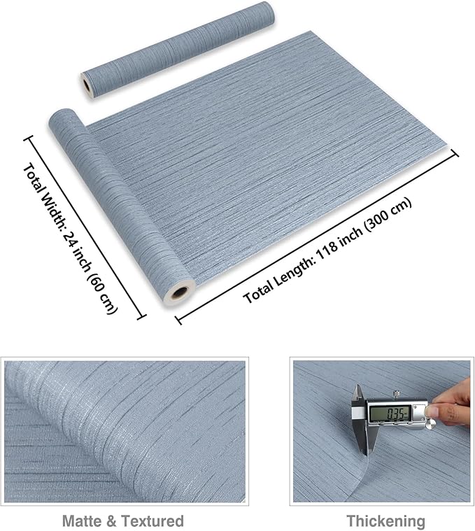 CRE8TIVE 24"x118" Wide Light Blue Grasscloth Peel and Stick Wallpaper Fabric - Image 8