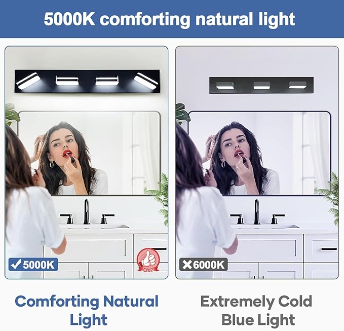 360° Rotate LED Dimmable Bathroom Vanity Light Fixtures, 1600LM Acrylic Matte - Image 5