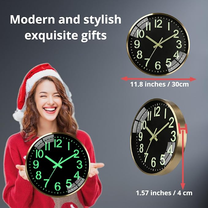 Luminous wall Clock Modern Silent Wall Clock, Non-Ticking Battery Operated Wall - Image 2