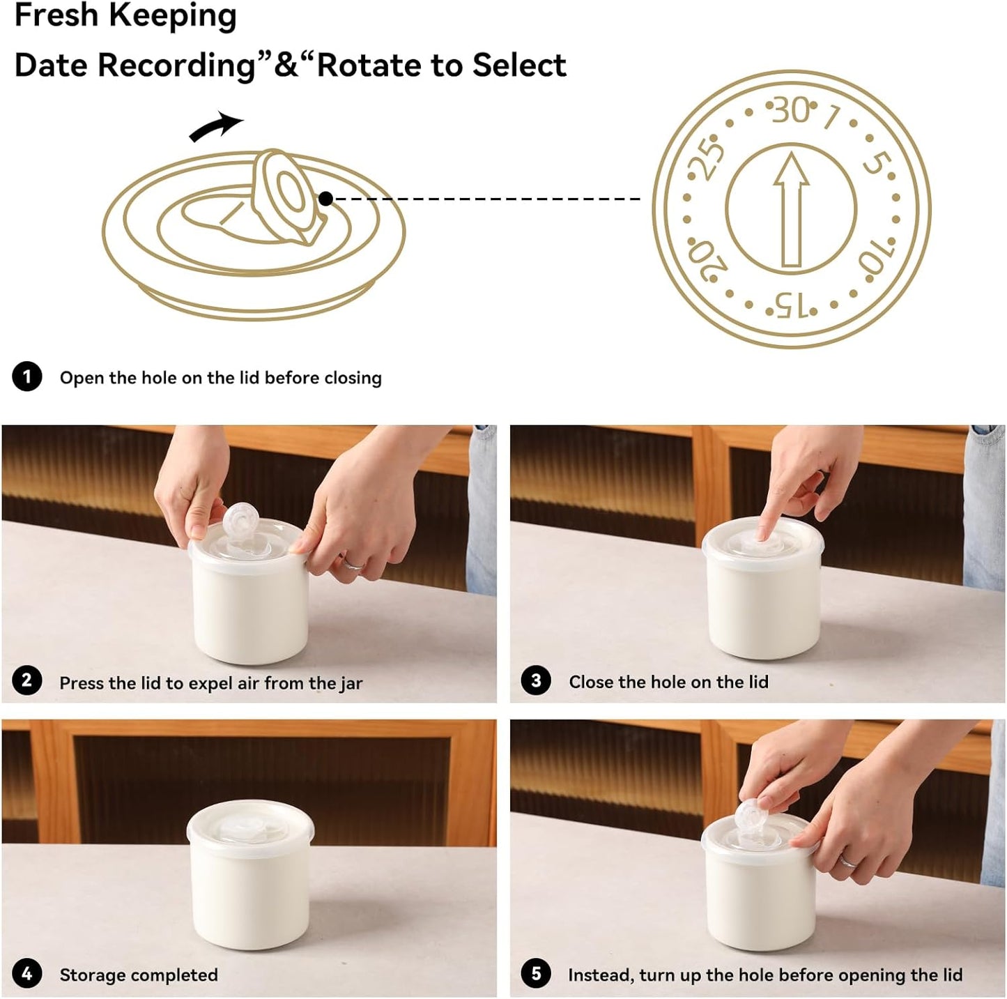 Sweejar Ceramic Food Storage Jar, Salt Container with Airtight Plastic Lid & Date Tracker, 16 Oz Kitchen Canisters for Flour, Rice, Sugar, Coffee, Spices, Pantry Organization (White)