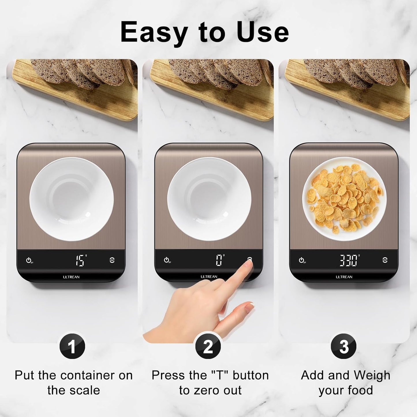 Ultrean Food Scale, Digital Kitchen Scale with LED Display, Weight Grams and Ounces for Baking Cooking, 6 Units with Tare Function, 11lb (Batteries Included)