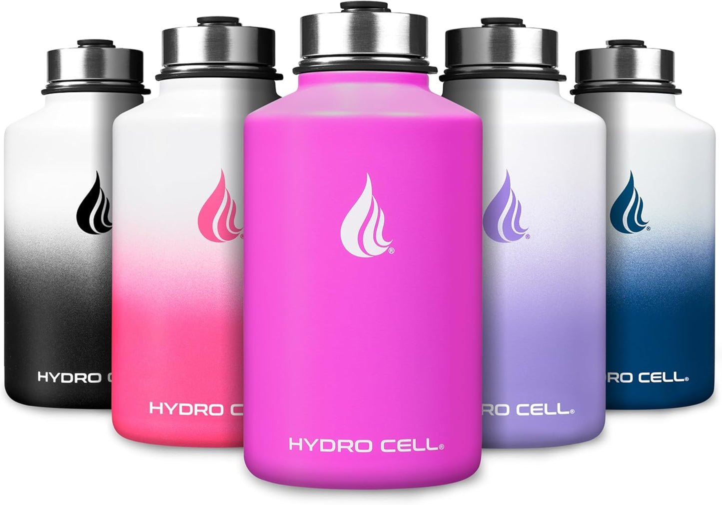 HYDRO CELL Stainless Steel Insulated Water Bottle with Straw - For Cold & Hot Drinks - Metal Vacuum Flask with Screw Cap and Modern Leakproof Sport Thermos for Adults (Fuchsia 64oz)