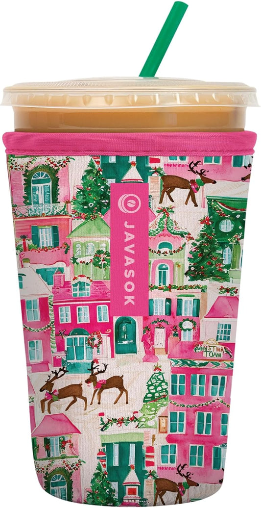 Sok It JavaSok Iced Coffee & Cold Soda Insulated Neoprene Cup Sleeve (Sugarplum Street, Medium: 22-28oz)
