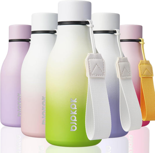 BJPKPK Insulated Water Bottles, 12oz Stainless Steel Metal Water Bottle with Strap, BPA Free Leak Proof Thermos, Mugs, Flasks, Reusable Water Bottle for Sports & Travel, Elegant Green