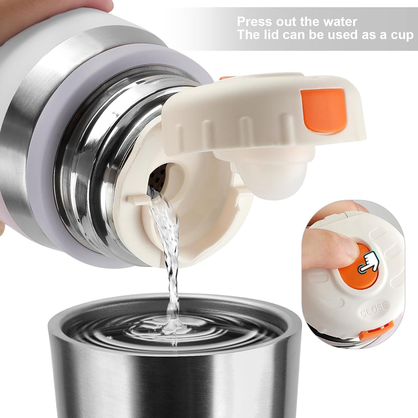 Stainless Steel thermo Bottles with cup 700ml/23.7oz Vacuum Insulated Bottle for hot and cold coffee drink water thermo flask with cup.(White,700ml)