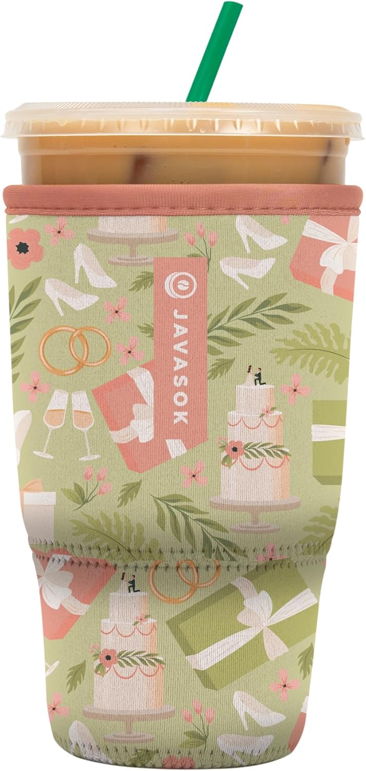 Sok It JavaSok Iced Coffee & Cold Soda Insulated Neoprene Cup Sleeve (Bridal Bliss, Large: 30-32oz)