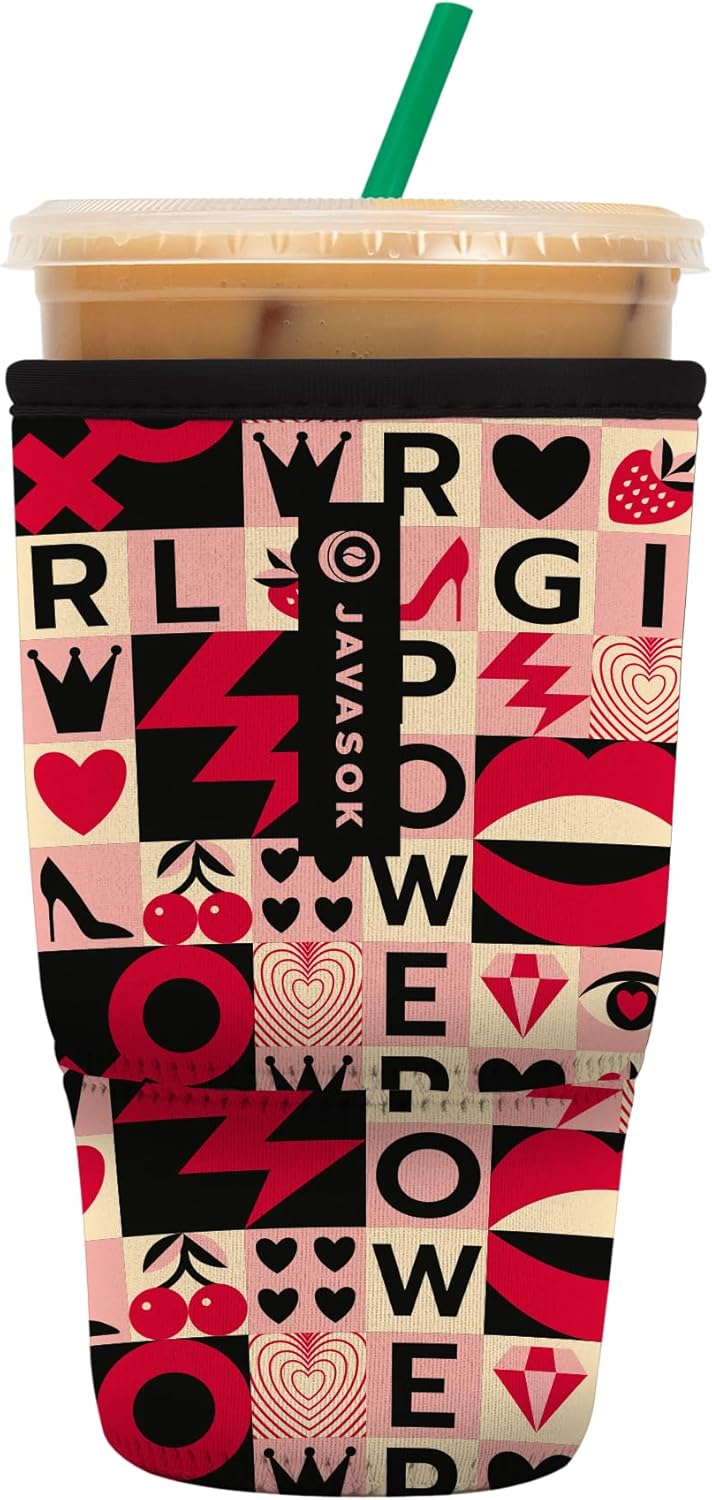 Sok It JavaSok Iced Coffee & Cold Soda Insulated Neoprene Cup Sleeve (Girl Power, Large: 30-32oz)