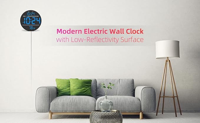 Digital Wall Clock with Large LED Display, Temperature, Auto-Brightness | Small - Image 6