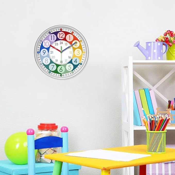 XFM Colorful Kids Wall Clock 14 Inch Silent Wall Clocks Battery Operated - Image 3